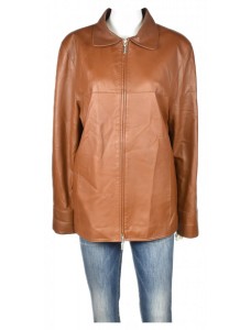 Кафяво дамско кожено яке TCM